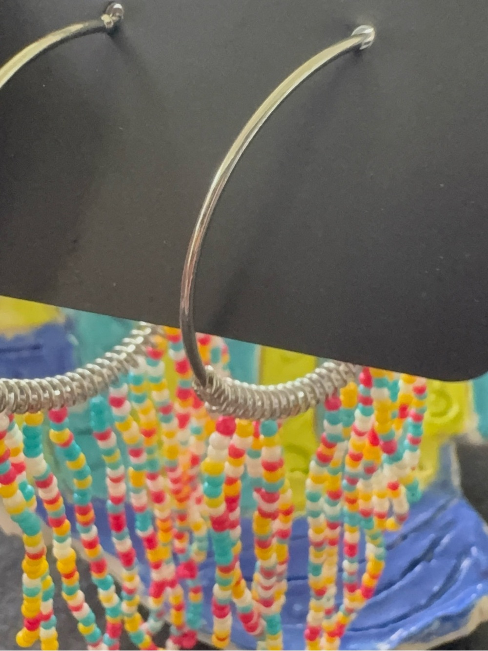 Beaded Multicolor Hoop Earrings - Silver Tone